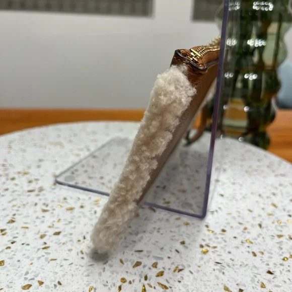 Coach Brown Leather and Sherpa Trim Large Wristlet - Picture 5 of 9